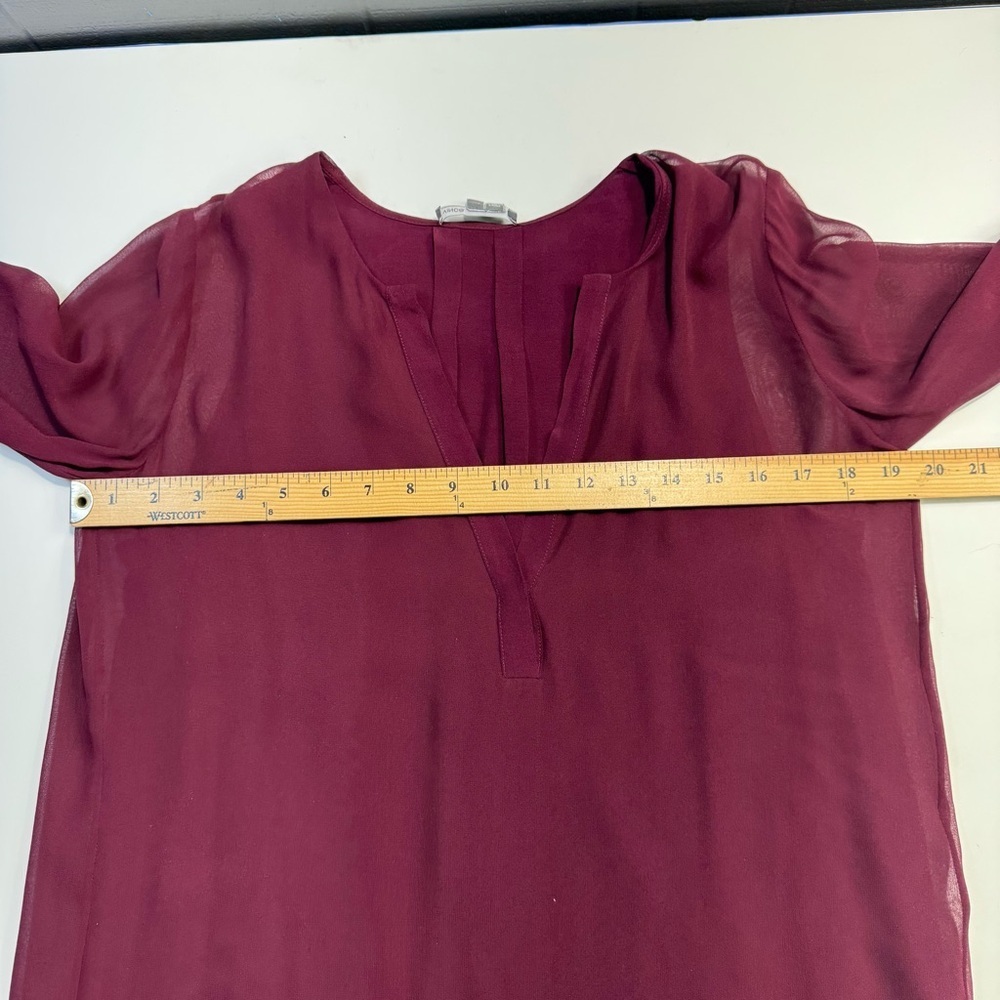 Vince Silk Blend Sheer Long Sleeve Burgundy Shift Dress Tunic Size 4 - Picture 14 of 16